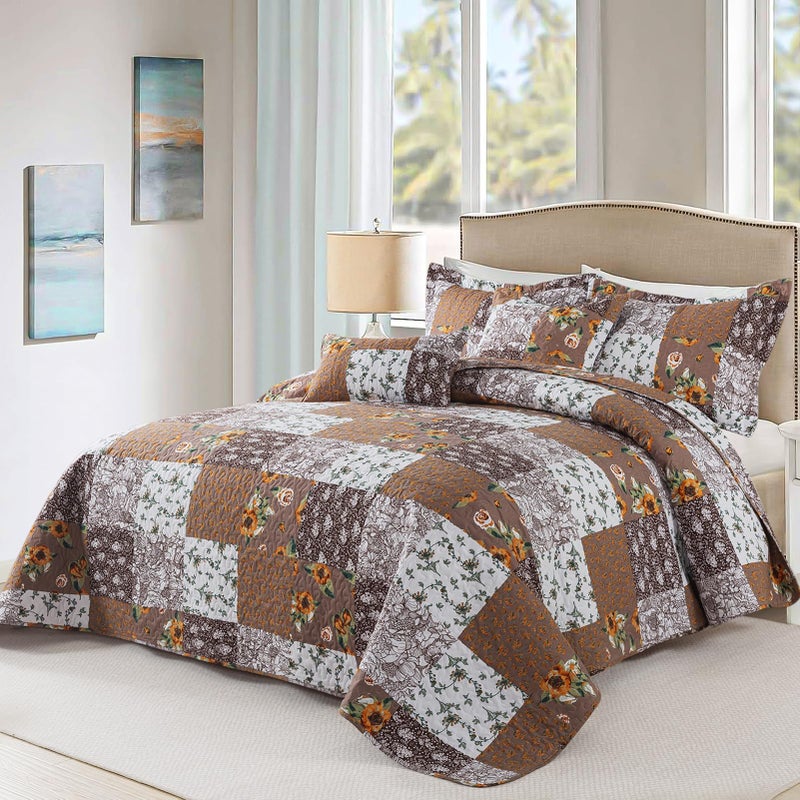 VAPUTAR King Size Quilt Set  Farmhouse King Quilt Bedding Set with Floral Plaid Pattern  Soft and Breathable Coverlet Set  Lightweight Reversible Bedspread Coverlet Suitable for All Season. - Image 2